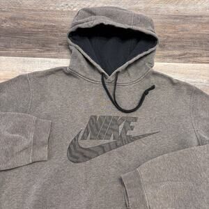 Nike Gray Mens Large Swoosh Spellout Logo Athleisure‎ Pullover Sweatshirt Hoodie